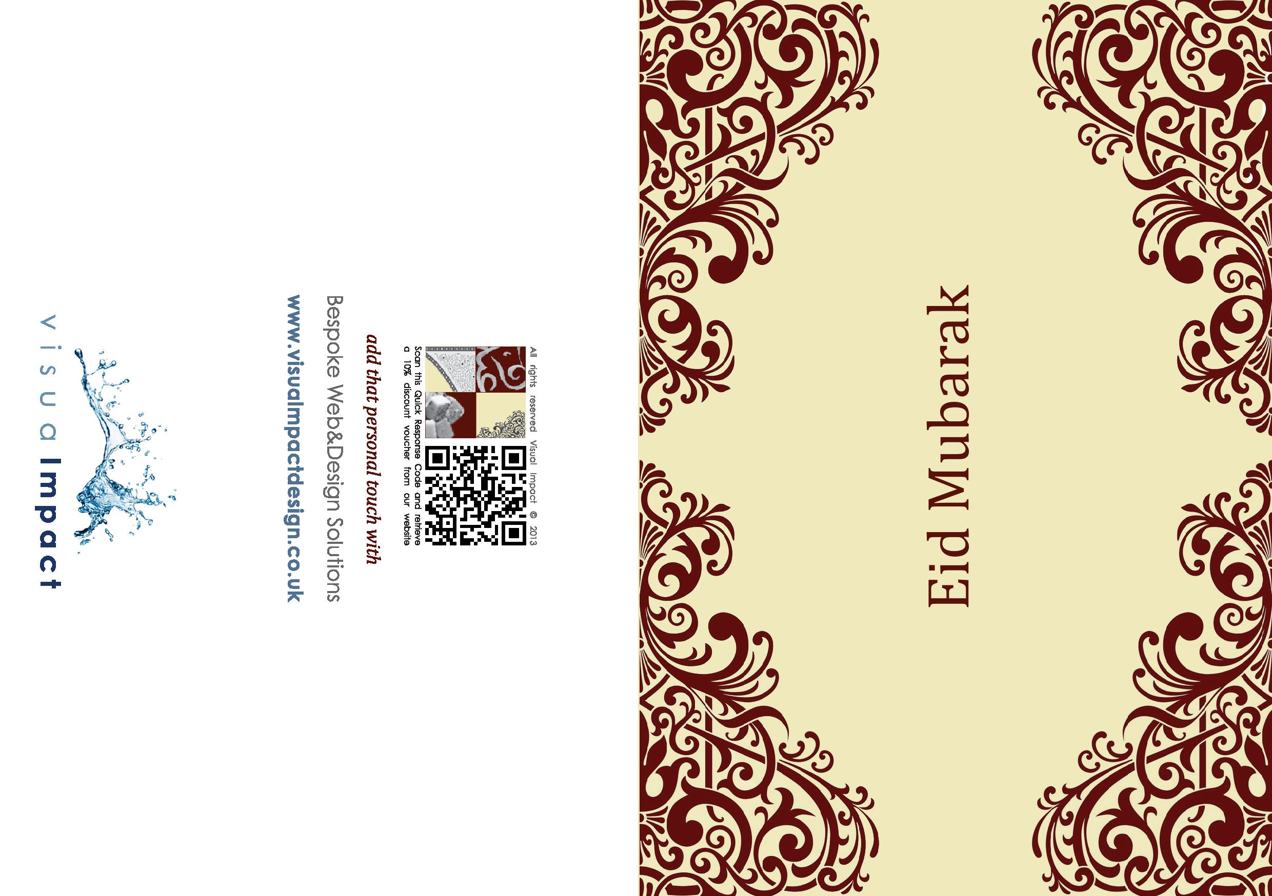 Eid Mubarak card with decorative patterns on a beige background